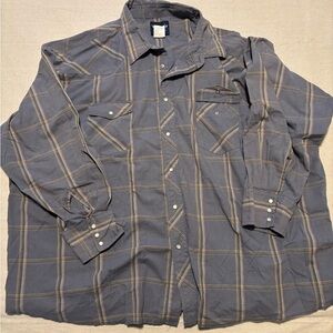 Wrangler‎ Mens Shirt Size 4XB Western Pearl Snap Gray Geometric Plaid Cowboy